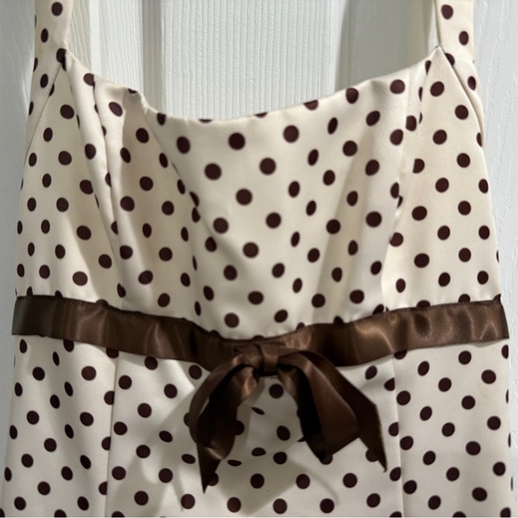 VTG Zum Zum by Niki Livas Cream Brown Polka Dot Babydoll Dress Tulle Bow Y2K - Picture 5 of 11